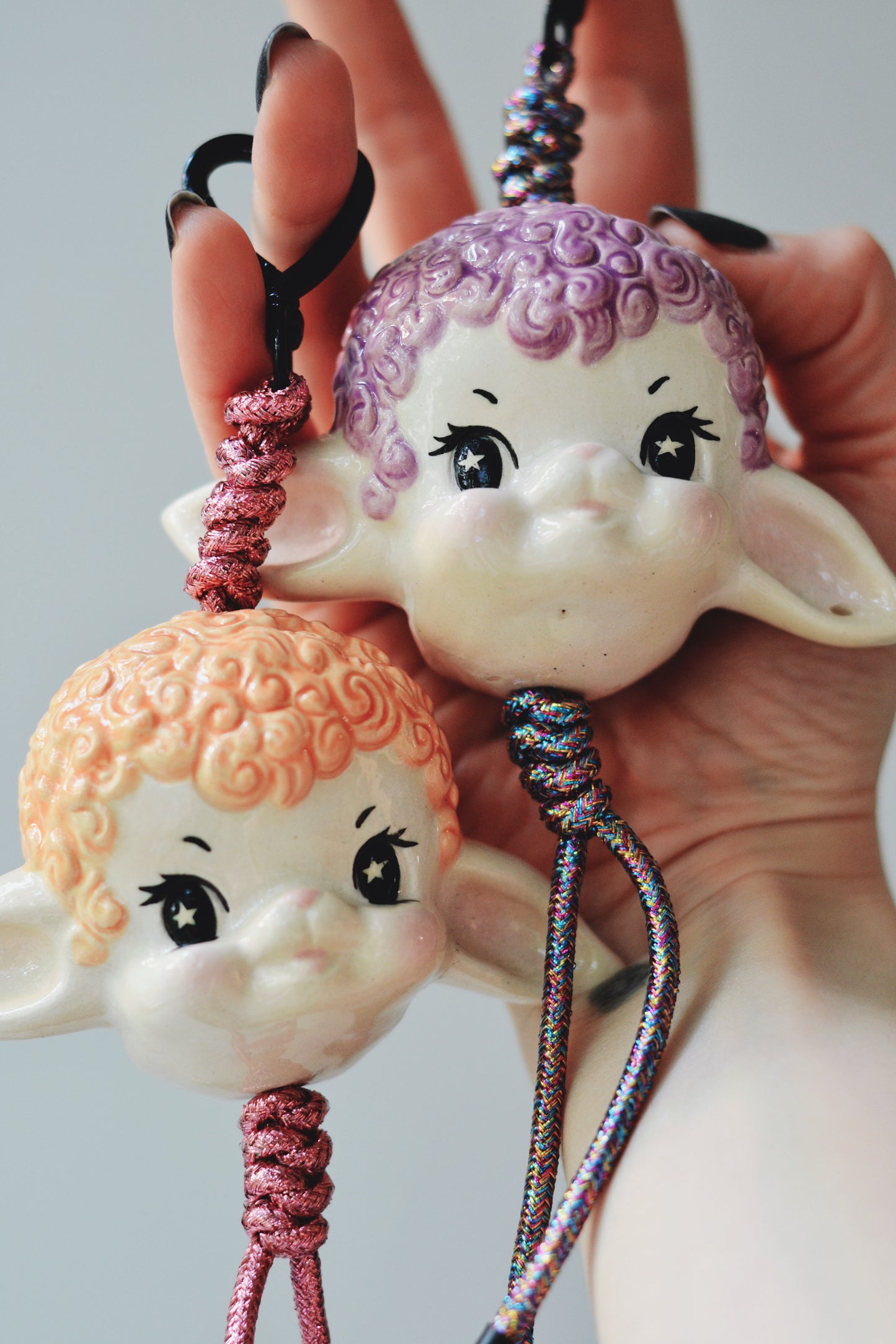 Lavender Lamb Doll Charm — Ceramic Hanging Decoration