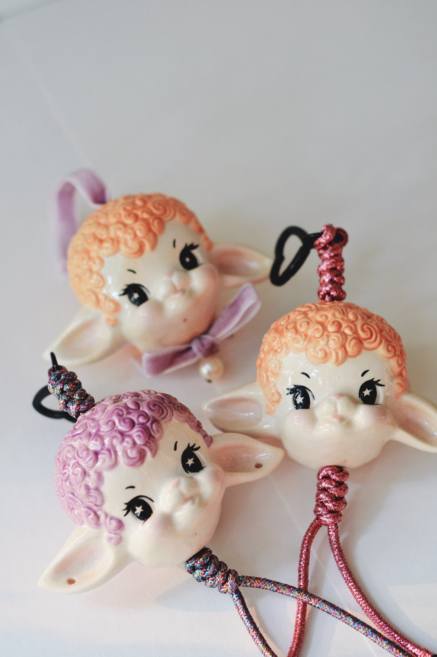 Lavender Lamb Doll Charm — Ceramic Hanging Decoration