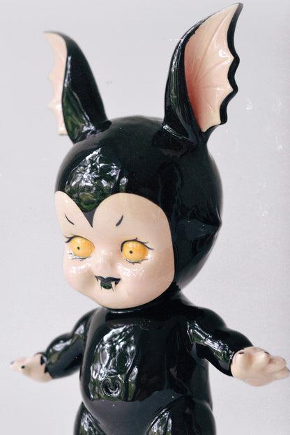 Bat Kewpie Doll Figurine — Glossy Ceramic Sculpture