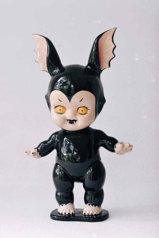 Bat Kewpie Doll Figurine — Glossy Ceramic Sculpture
