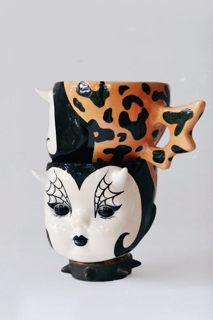 Leopard Demon Doll Mug — Gothic Ceramic Cup