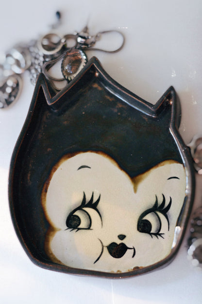 Vintage Devil Kewpie Trinket Dish — Crackle Glazed Ceramic Organizer