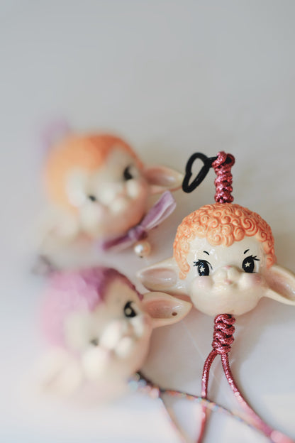 Orange Lamb Doll Charm — Ceramic Hanging Decoration