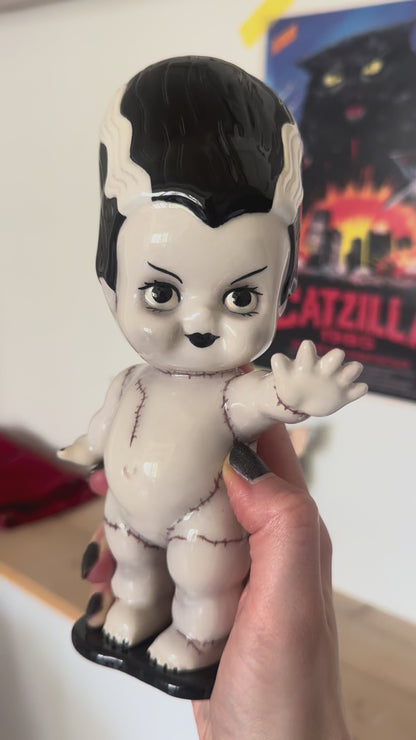 Bride of Frankenstein Kewpie Doll Figurine — Glossy Ceramic Sculpture